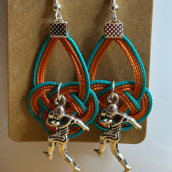 Unique Silver with Orange and Teal Celtic Knot Earrings - Picture 2 of 4